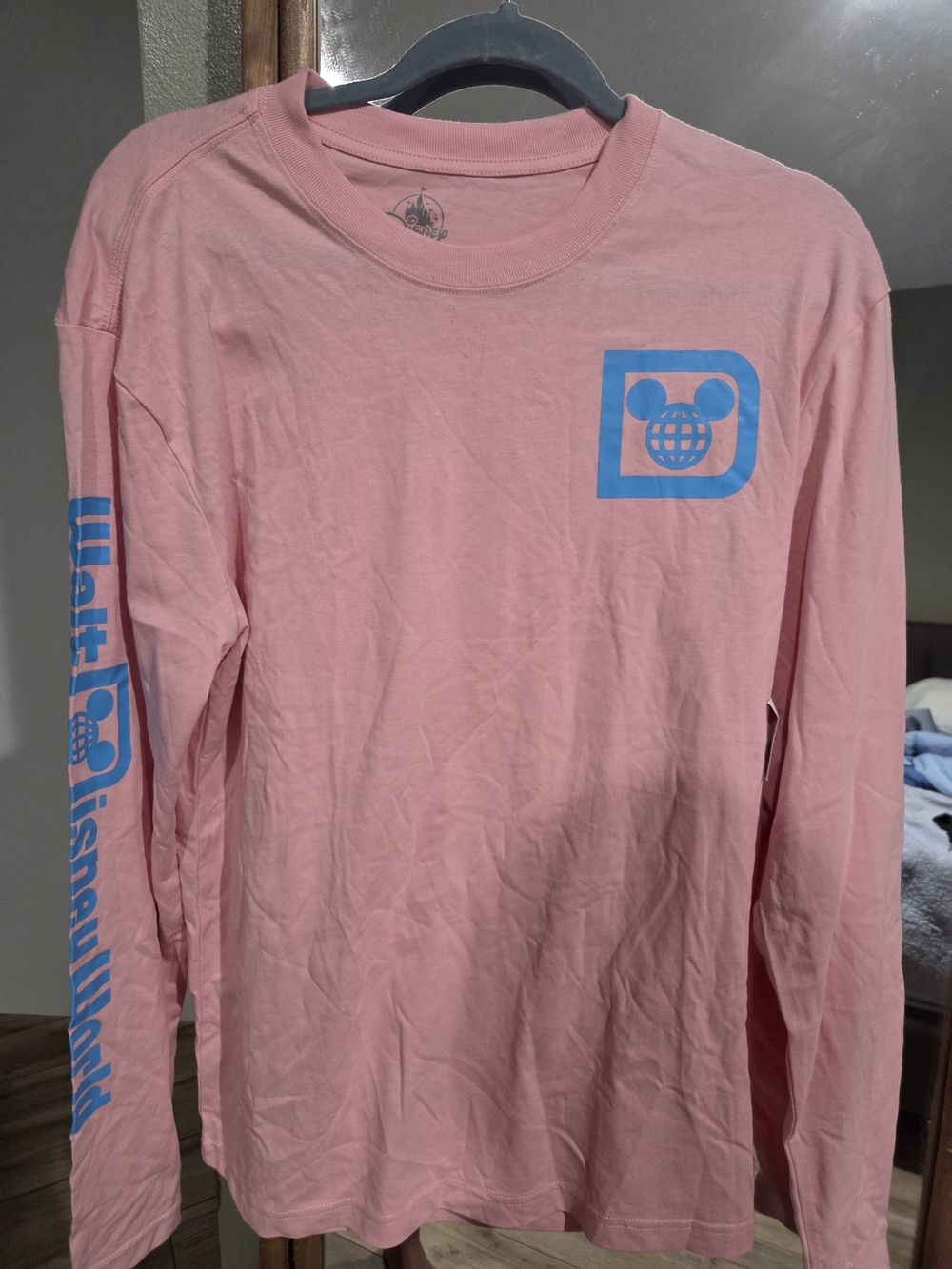 Disney Pink Long-Sleeve Tee with Blue Logo